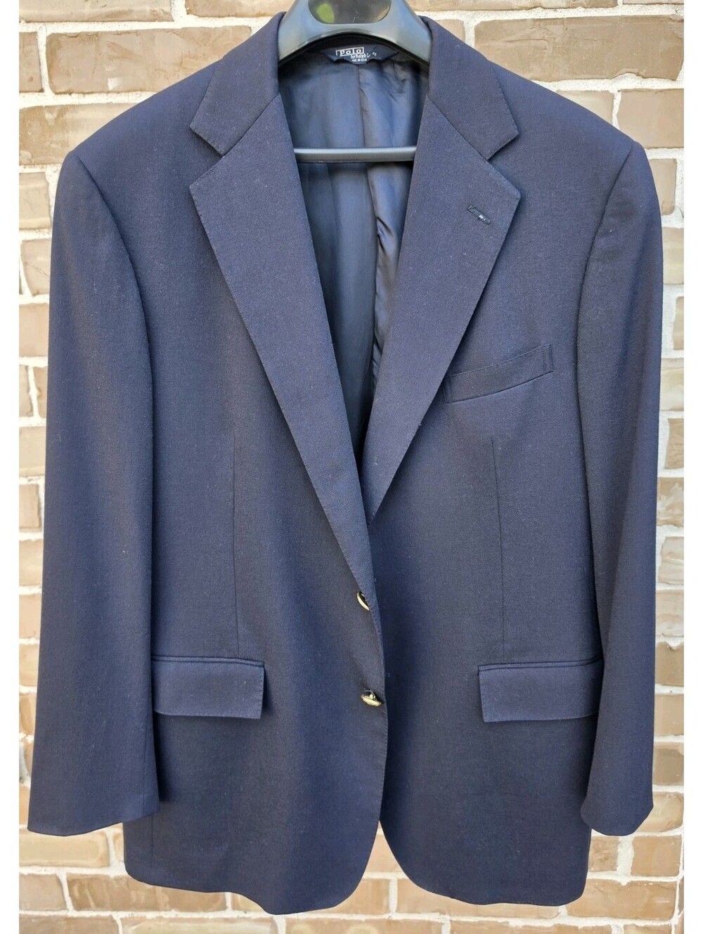 Polo Ralph Lauren Blazer Mens 44L Navy Blue 100% Wool Made USA Gold Buttons